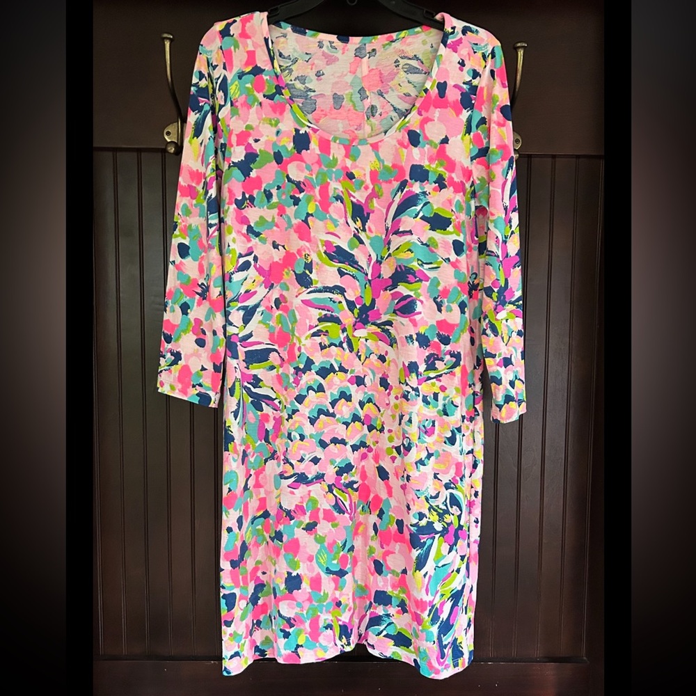 LILLY PULITZER Beacon Shift Dress Resort Beach Pima Cotton Pina Colada Club M - Picture 3 of 10